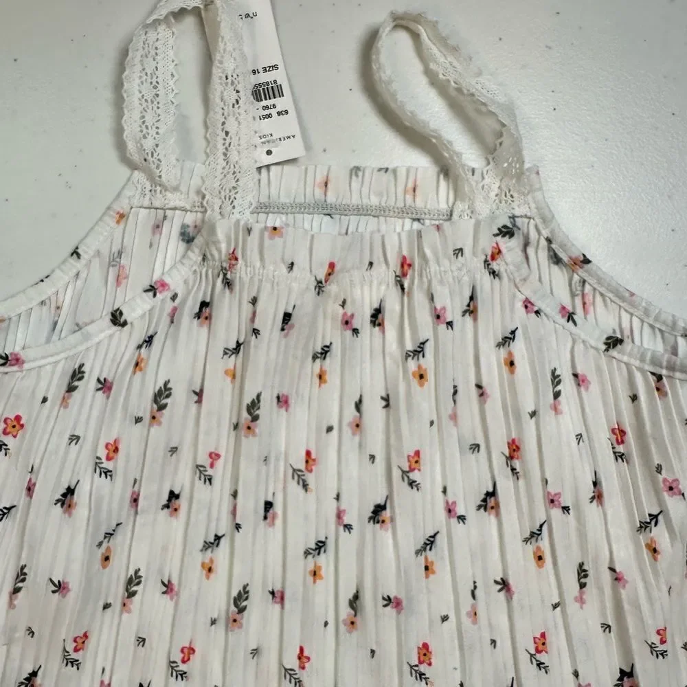 NWT American Eagle Kids Girls Summer White Floral PleateD Sleeveless Top & Socks